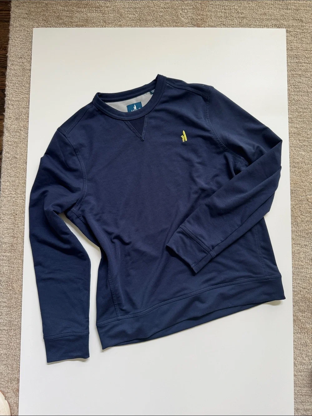 johnnie-O Navy Long Sleeve Crew with Yellow Emblem